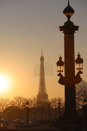 Photo for The famous Concorde square at sunset with Eiffel tower in the background . Paris. France. - Royalty Free Image