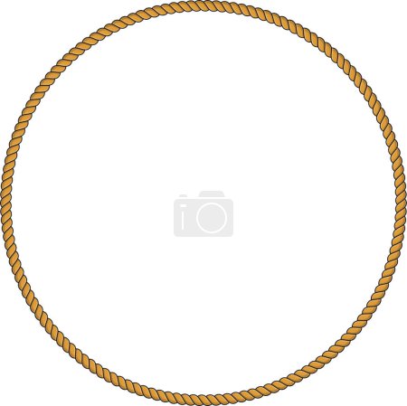 Illustration for Round rope frame isolated on white background. Twisted cord with decorative loops and nautical knots. Braided rope decor. Vintage flat cartoon vector border. - Royalty Free Image
