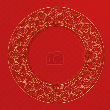 Illustration for Traditional chinese round pattern frame. Oriental, japanese circle. Red golden asian elegant line ornament. Eastern vector creative motif. Template for greeting new year, banner, poster and calendar. - Royalty Free Image