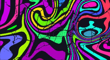 Illustration for Trippy strip psychedelic pattern. Neon grunge wavy background. Groovy abstract wallpaper. Curvy liquid texture print. Vector line illustration. - Royalty Free Image