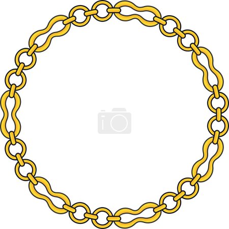 Ilustración de Round Chain frame. Circle chains border. Boho bracelet with pendants, rope, bow. Vintage flat cartoon vector illustration isolated on white background. - Imagen libre de derechos