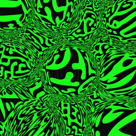 Trippelnde Textur, psychedelisches Muster. Neon-Hintergrund. Groovige abstrakte Tapeten. Kurvige flüssige Textur. Vektorlinien-Illustration.