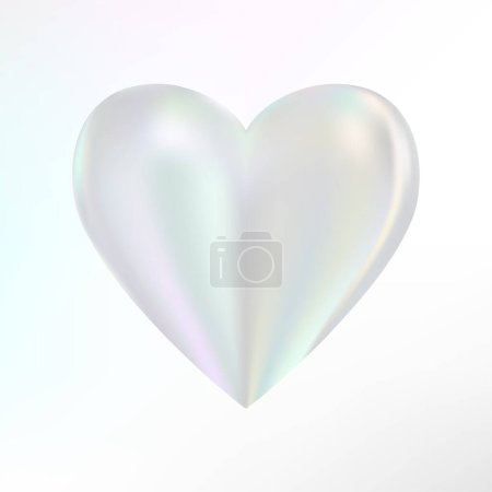 Illustration for Holographic mother-of-pearl heart. Opal heart shape. Magic love talisman. 3d hologram element. Metallic rainbow icon. Iridescent, flowing gradient. Vector illustration EPS10. - Royalty Free Image