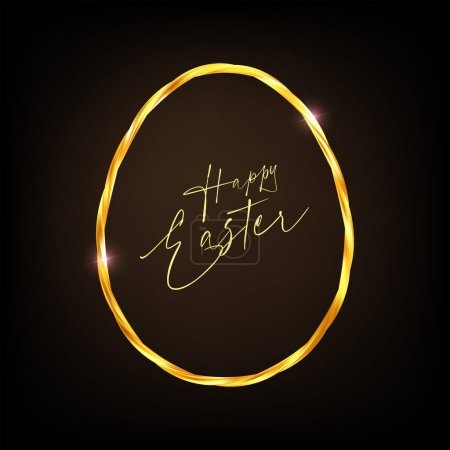 Easter egg frame. Gold twisted braided rope border. Elegant thin line decor. Realistic golden luxury decoration. Typographic calligraphic lettering greeting card. 3d vector illustration eps10.