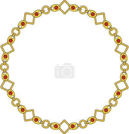 Round Chain frame. Circle chains border. Boho bracelet with pendants, rope, bow. Vintage flat cartoon vector illustration isolated on white background.
