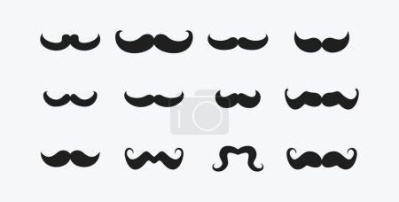 Moustache icon set. Collection of lush hipster mustaches. Gentelman retro style. Barbershop logo. Vector illustration isolated on white background.