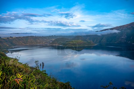 Cuicocha crater lake at the foot of Cotacachi Volcano in the Ecuadorian Andes. 