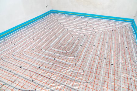 underfloor heating in the room on the construction site. 