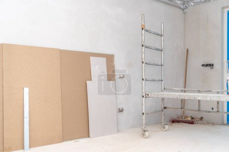 plasterboard panels on the construction site. High quality photo