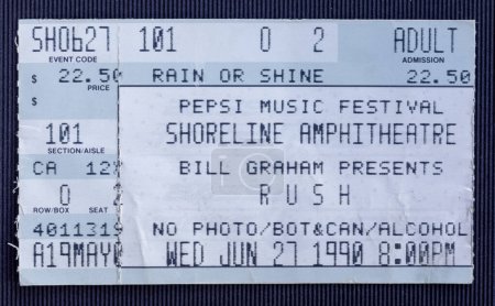 Foto de Mountain View, California - 27 de junio de 1990 - Antigua entrada usada para el concierto de Rush en el Anfiteatro Shoreline - Imagen libre de derechos