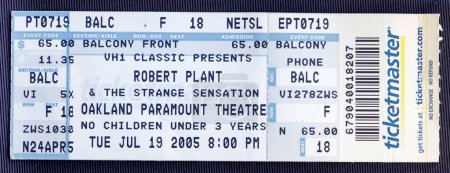 Photo for Oakland, California - July 19, 2005 - ticket stub for the Robert Plant concert at Oakland Paramount Theatre - Royalty Free Image