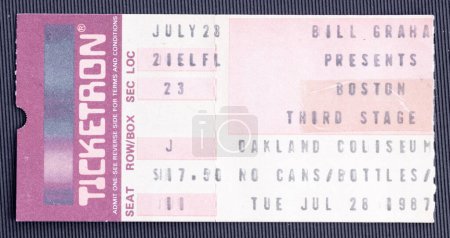 Photo for Oakland, California - July 28, 1987 - Old used ticket stub for Boston at Oakland Coliseum - Royalty Free Image