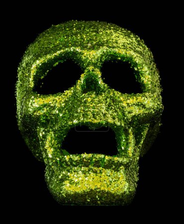 Photo for Halloween Large Green Glittered Resin Skull Decoration - Royalty Free Image