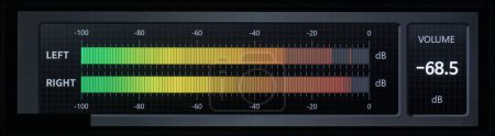 Medidores de audio digital multicolor VU que se mueven para batir.