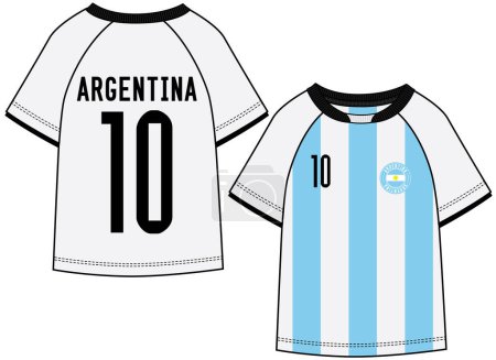 Illustration for SPORTS WEAR ARGENTINA FOOTBALL JERSEY KIT T SHIRT FRONT AND BACK VECTOR - Royalty Free Image