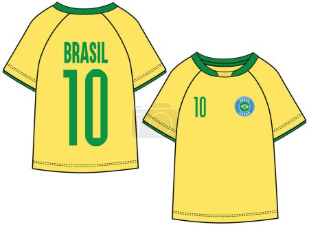 Illustration for SPORTS WEAR BRAZIL FOOTBALL JERSEY KIT T SHIRT FRONT AND BACK VECTOR - Royalty Free Image