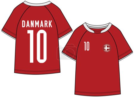Illustration for SPORTS WEAR DANMARK FOOTBALL JERSEY KIT T SHIRT FRONT AND BACK VECTOR - Royalty Free Image
