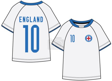 Illustration for SPORTS WEAR ENGLAND FOOTBALL JERSEY KIT T SHIRT FRONT AND BACK VECTOR - Royalty Free Image