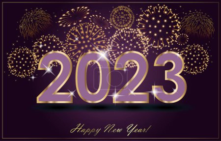 Téléchargez les illustrations : Bonne année 2023 bannière avec décoration avec illustration vectorielle de feux d'artifice - en licence libre de droit