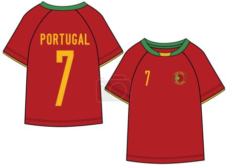 Illustration for SPORTS WEAR PORTUGAL FOOTBALL JERSEY KIT T SHIRT FRONT AND BACK VECTOR - Royalty Free Image