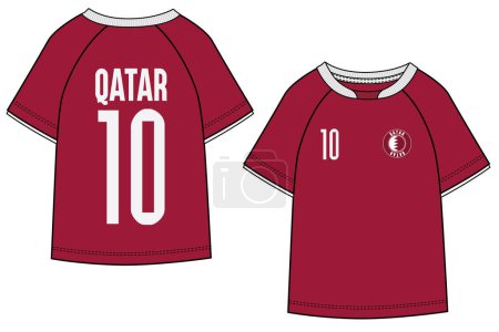 Illustration for SPORTS WEAR JERSEY KIT T SHIRT FIFA QATAR FOOTBALL WORLD CUP 2022 FRONT AND BACK VECTOR - Royalty Free Image