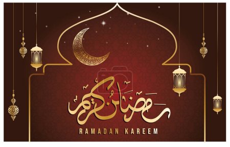 Illustration for Ramadan kareem Arabic islamic vector typography - Translation of text 'Generous Ramadan' islamic celebration ramadan calligraphy islamic calligraphy - Royalty Free Image