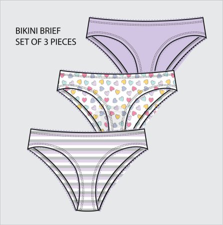 Illustration for SET OF THREE PRINTED PANTY FOR WOMEN AND GIRLS WEAR - Royalty Free Image