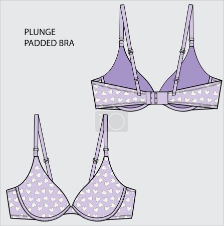 Illustration for FLORAL PADDED BRA FOR WOMEN WEAR VECTOR - Royalty Free Image