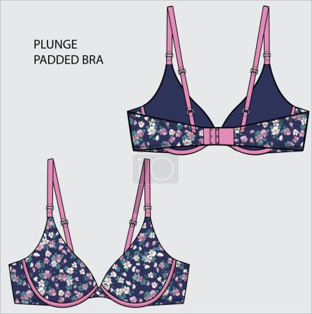 Illustration for FLORAL PADDED BRA FOR WOMEN WEAR VECTOR - Royalty Free Image