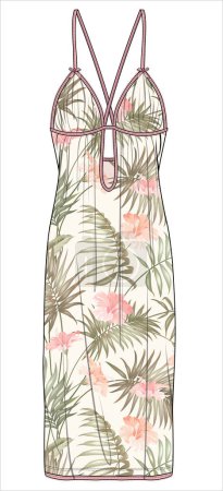 Illustration for WOMENS PRINTED CROSS OVER BACK SLIP NIGHTWEAR IN EDITABLE VECTOR FILE - Royalty Free Image