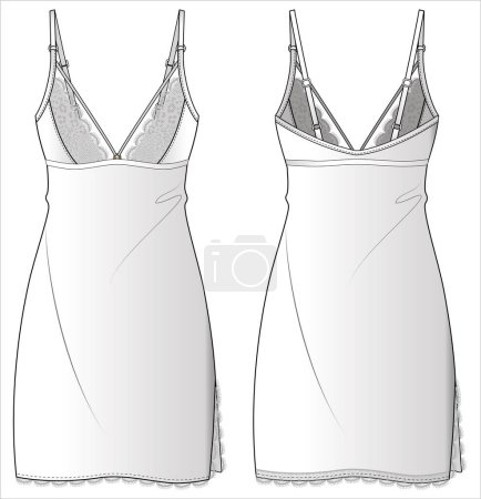 Illustration for WOMENS SATIN LACE SLIP NIGHTWEAR IN EDITABLE VECTOR FILE - Royalty Free Image