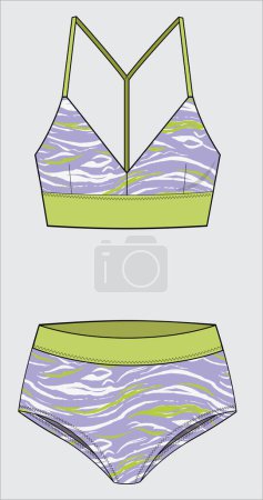 Illustration for COLORED ANIMAL PRINT GYM BRA AND PANTY ACTIVE WEAR FOR WOMEN VECTOR - Royalty Free Image