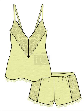 Illustration for WOMENS CAMI AND SHORTS MATCHING NIGHTWEAR SET IN EDITABLE VECTOR FILE - Royalty Free Image