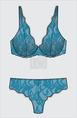 Illustration for LACE BRA PANTY SET FOR WOMEN AND GIRLS VECTOR - Royalty Free Image