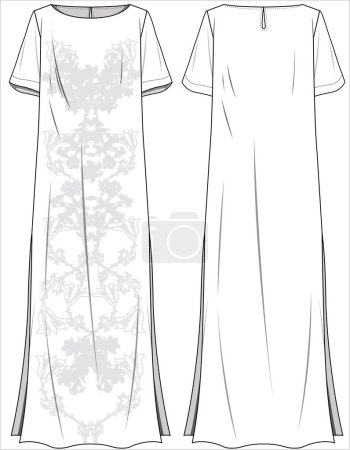 Illustration for WOMEN EMROIDERED KNIT SLIP NIGHTWEAR IN EDITABLE VECTOR FILE - Royalty Free Image