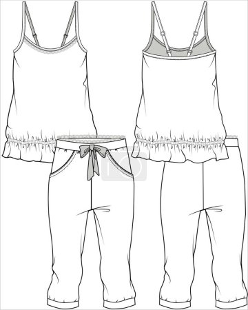 Illustration for WOMEN CAMI AND CAPRI JOGGERS NIGHTWEAR SET IN EDITABLE VECTOR FILE - Royalty Free Image