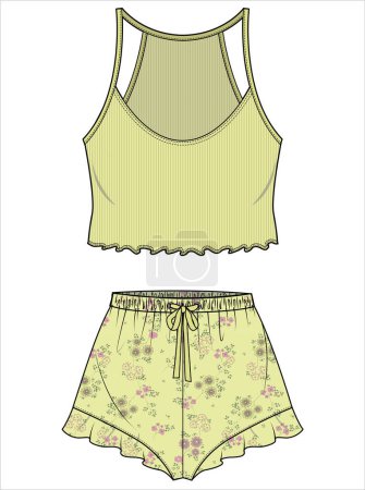 Illustration for WOMENS CAMI AND PANTY NIGHTWEAR SET IN EDITABLE VECTOR FILE - Royalty Free Image
