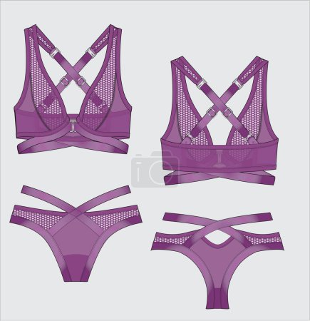 Illustration for WOMEN BRA AND UNDER WEAR SET VECTOR - Royalty Free Image