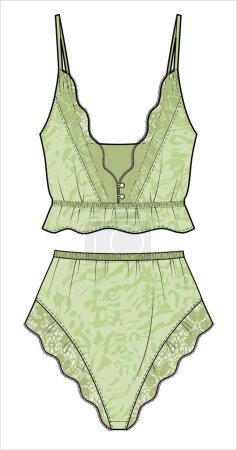 Illustration for CAMI AND FRILL SHORTS FOR WOMEN BRIDAL MATCHING NIGHTWEAR SET IN EDITABLE VECTOR FILE - Royalty Free Image