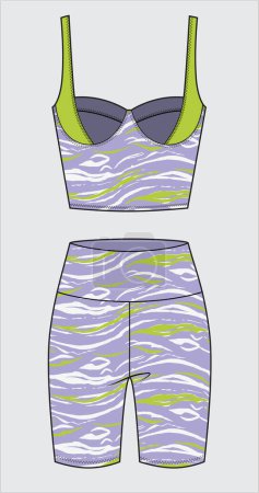 Illustration for COLORED ANIMAL PRINT GYM BRA AND PANTY ACTIVE WEAR FOR WOMEN VECTOR - Royalty Free Image