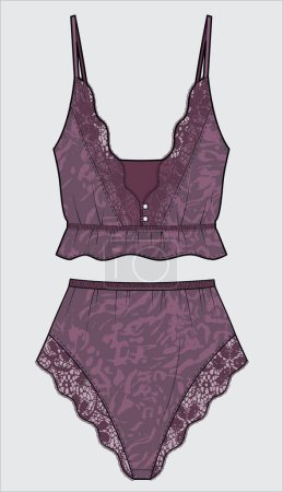 Illustration for WOMENS LACY TANK AND SHORT MATCHING NIGHTWEAR SET IN EDITABLE VECTOR - Royalty Free Image