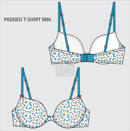 Illustration for COLORED ANIMAL PRINT PADDED BRA FOR WOMEN WEAR VECTOR - Royalty Free Image