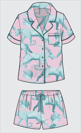 Illustration for CHEETAH SEAMLESS PATTERN TOP AND NICKERS MATCHING NIGHTWEAR SET FOR TEEN AND KID GIRLS WEAR VECTOR - Royalty Free Image