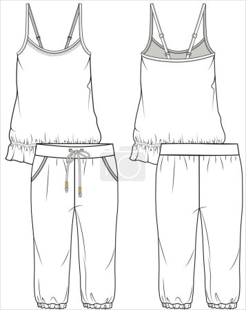 Illustration for WOMEN TANK AND CAPRI JOGGERS NIGHTWEAR SET IN EDITABLE VECTOR FILE - Royalty Free Image