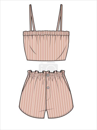 Illustration for WOMENS TANK AND BOY SHORT IN WOVEN STRIPE MATCHING NIGHTWEAR SET IN EDITABLE VECTOR FILE - Royalty Free Image