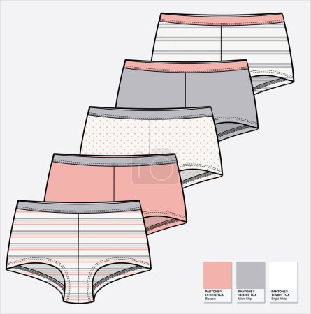 Illustration for SET OF BOY SHORTS PANTY FOR WOMEN AND GIRLS WEAR - Royalty Free Image