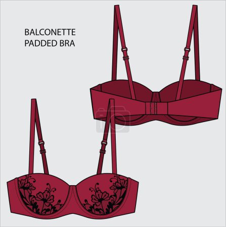 Illustration for RED AND BLACK PADDED BRA FOR WOMEN AND GIRLS WEAR VECTOR - Royalty Free Image