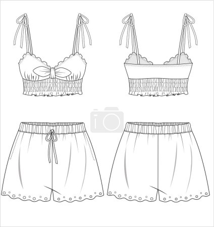 Illustration for WOVEN MATCHING NIGHTWEAR TANK AND SHORT FOR WOMEN IN EDITABLE VECTOR FILE - Royalty Free Image