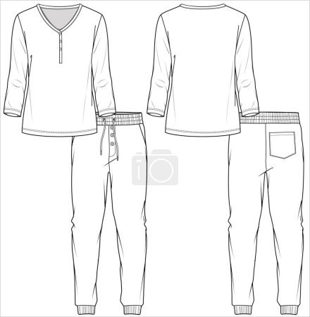 Illustration for WOMEN TANK AND CAPRI JOGGERS NIGHTWEAR SET IN EDITABLE VECTOR FILE - Royalty Free Image