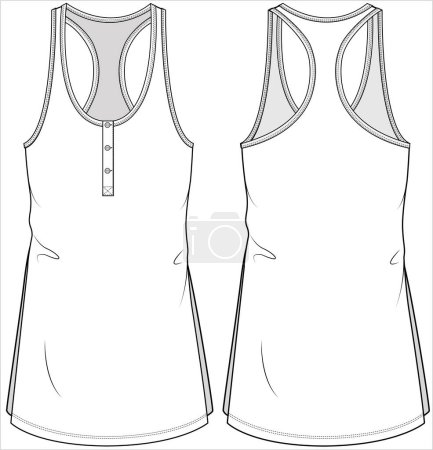 Téléchargez les illustrations : SLEEVELESS SLEEPWEAR TOP WITH HALF BUTTON PLACKET DETAIL IN EDITABLE FILE FOR WOMEN AND TEEN GIRLS IN EDITABLE VECTOR FILE - en licence libre de droit